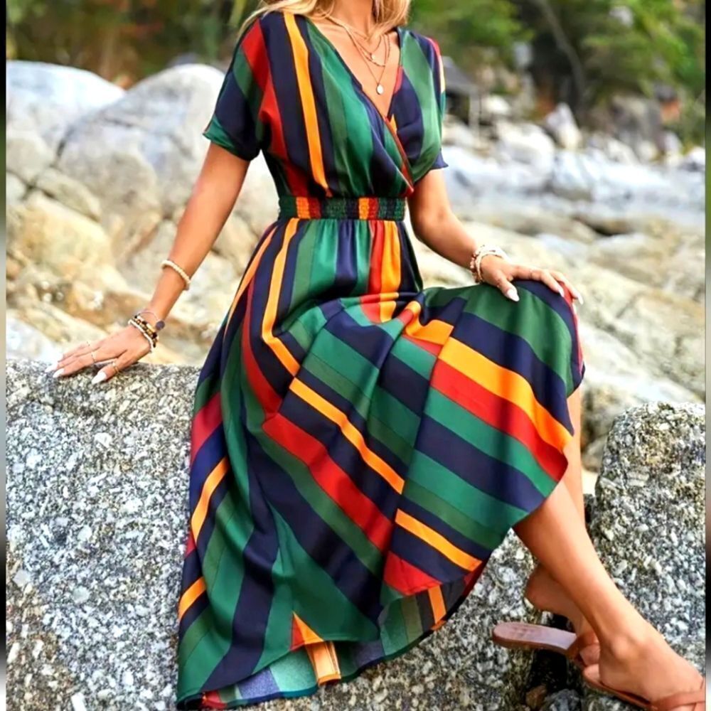 Ladies Colorblock Maxi Boho Dress sz Large
